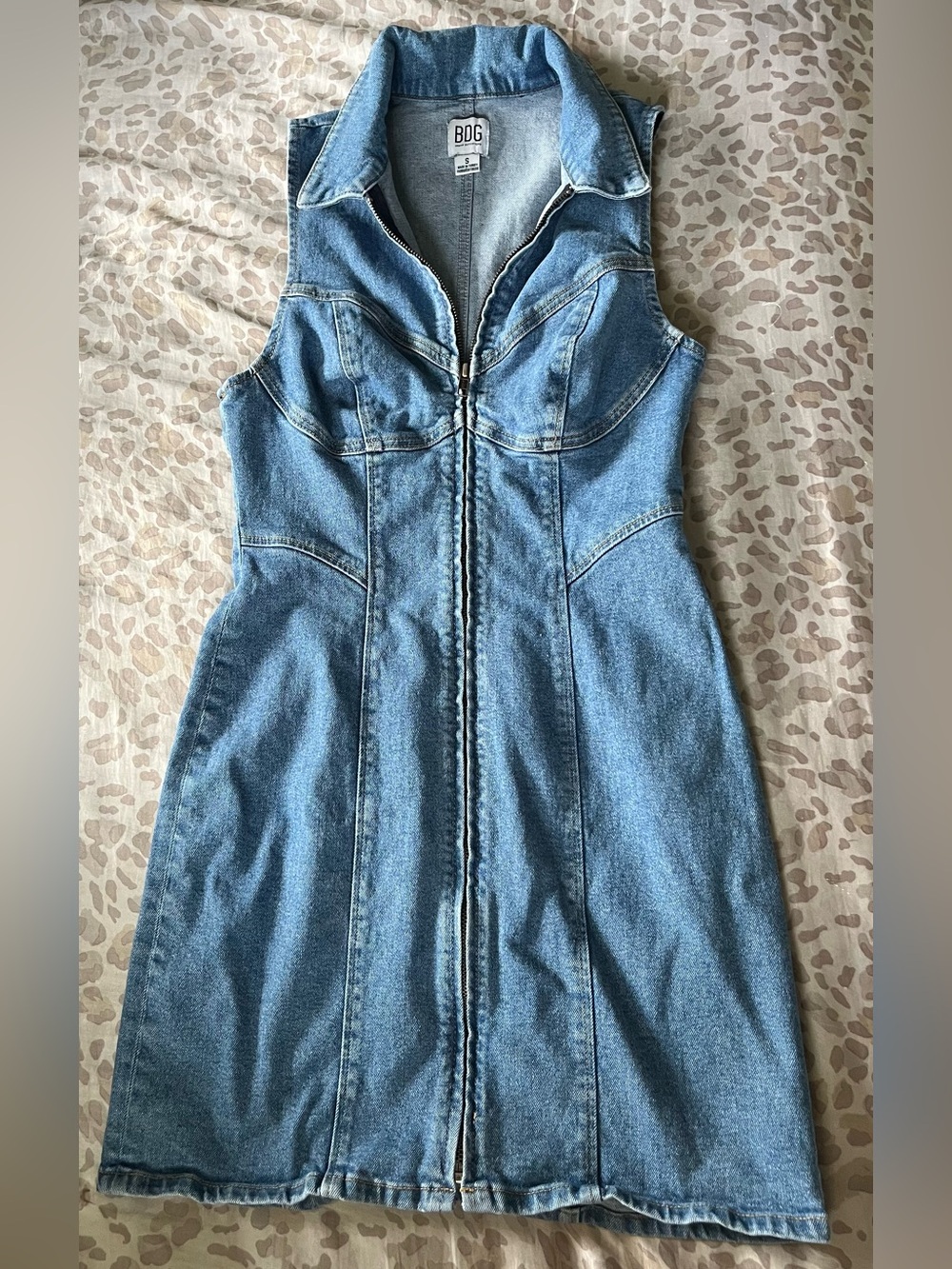 BDG Urban Outfitters Light Wash Denim Zip-Front Mini Dress